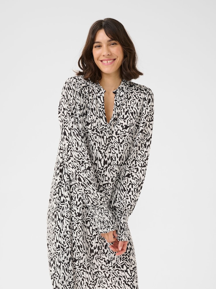 Kaffe Loose Fit KAmathilde V-Notch Neck Black Dress - Image 1 of 4