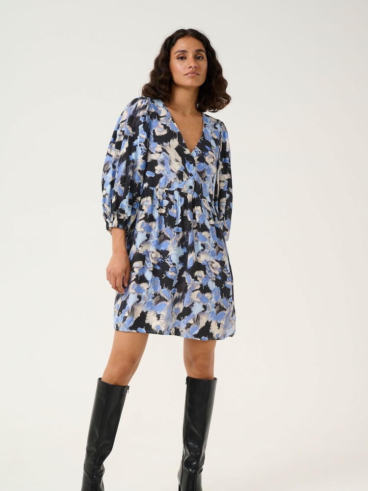 Kaffe KAvictoria V-Neck Puff Sleeve Black Tunic - Image 2 of 6