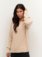 Kaffe Lioa Half Zip Knitted Pullover White Jumper - Image 1 of 5