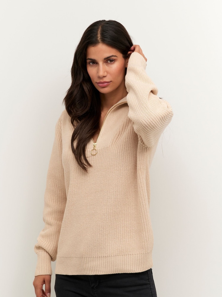 Kaffe Lioa Half Zip Knitted Pullover White Jumper - Image 1 of 5
