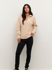 Kaffe Lioa Half Zip Knitted Pullover White Jumper - Image 3 of 5