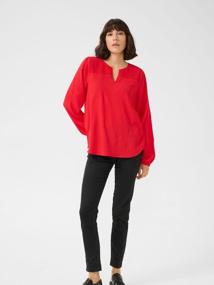 Kaffe KAlinda Smock Yoke V-Notch Neck Blouse - Image 2 of 5