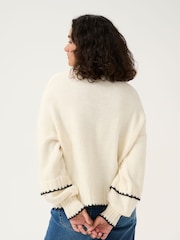 Kaffe Relaxed Fit KAvilli Round Neck Pullover Cream Jumper - Image 2 of 6