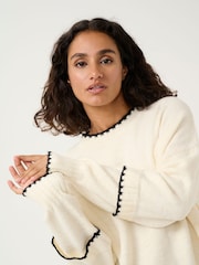 Kaffe Relaxed Fit KAvilli Round Neck Pullover Cream Jumper - Image 4 of 6