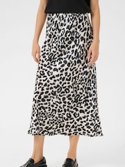 Kaffe KAjune Leopard Print Sateen Midi Skirt - Image 1 of 5