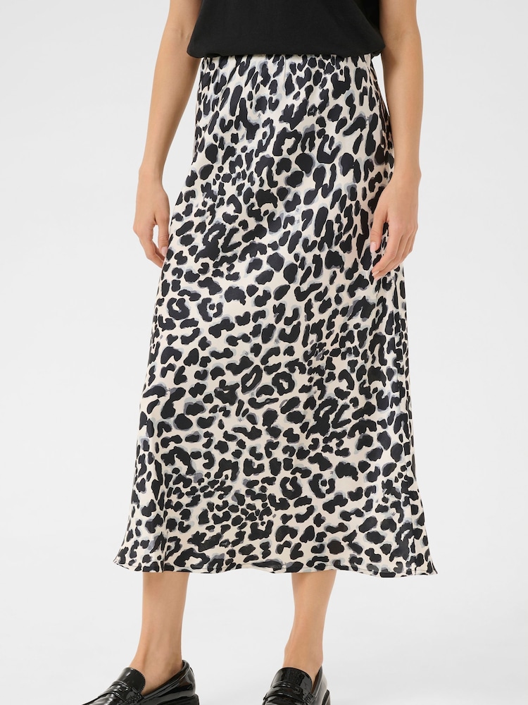 Kaffe KAjune Leopard Print Sateen Midi Skirt - Image 1 of 5