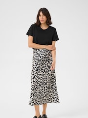 Kaffe KAjune Leopard Print Sateen Midi Skirt - Image 2 of 5