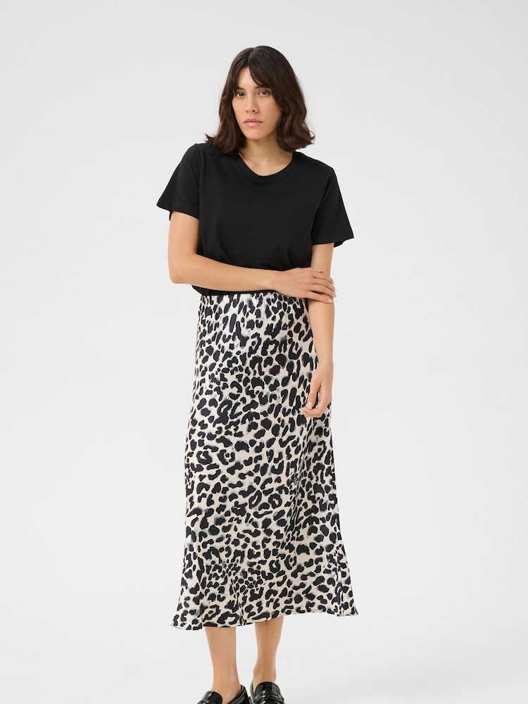Kaffe KAjune Leopard Print Sateen Midi Skirt - Image 2 of 5
