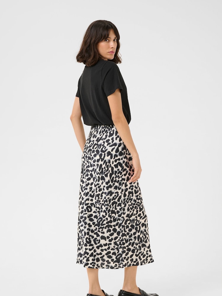 Kaffe KAjune Leopard Print Sateen Midi Skirt - Image 3 of 5