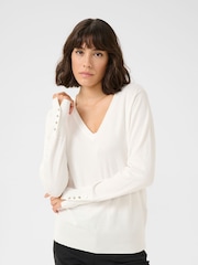 Kaffe Lizza V-Neck Buttoned Cuffs Jumper - Image 1 of 5