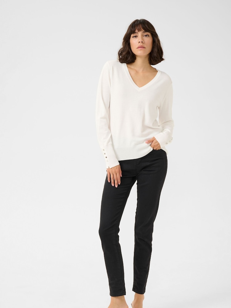 Kaffe Lizza V-Neck Buttoned Cuffs Jumper - Image 2 of 5