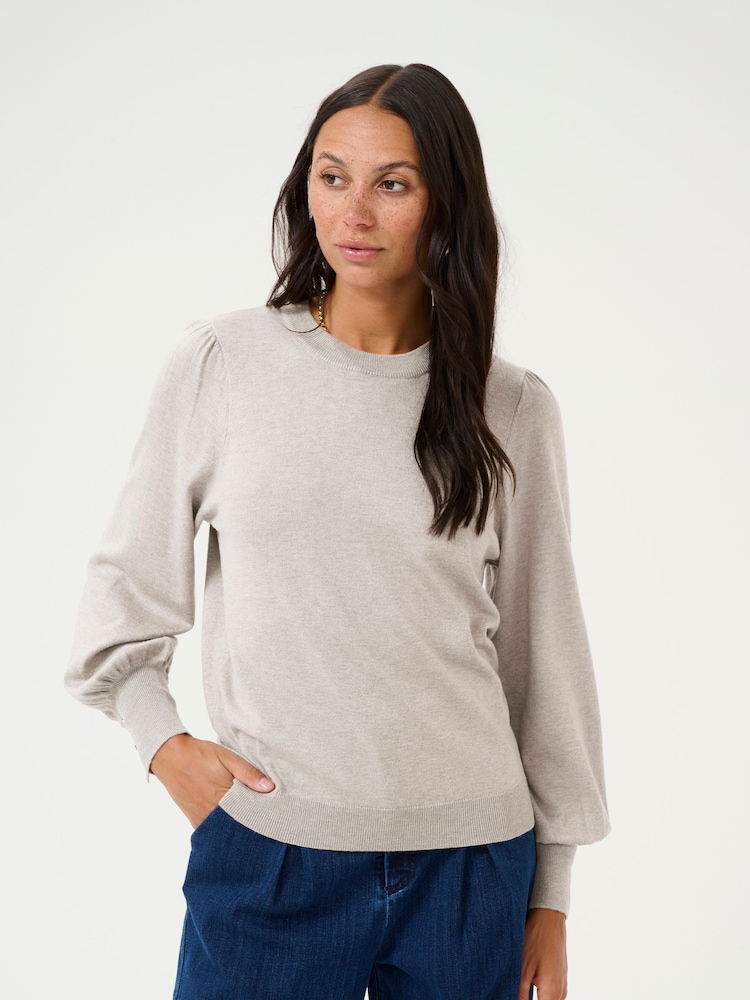 Kaffe Lizza Crew Neck Button Cuff Pullover Blouses - Image 1 of 6