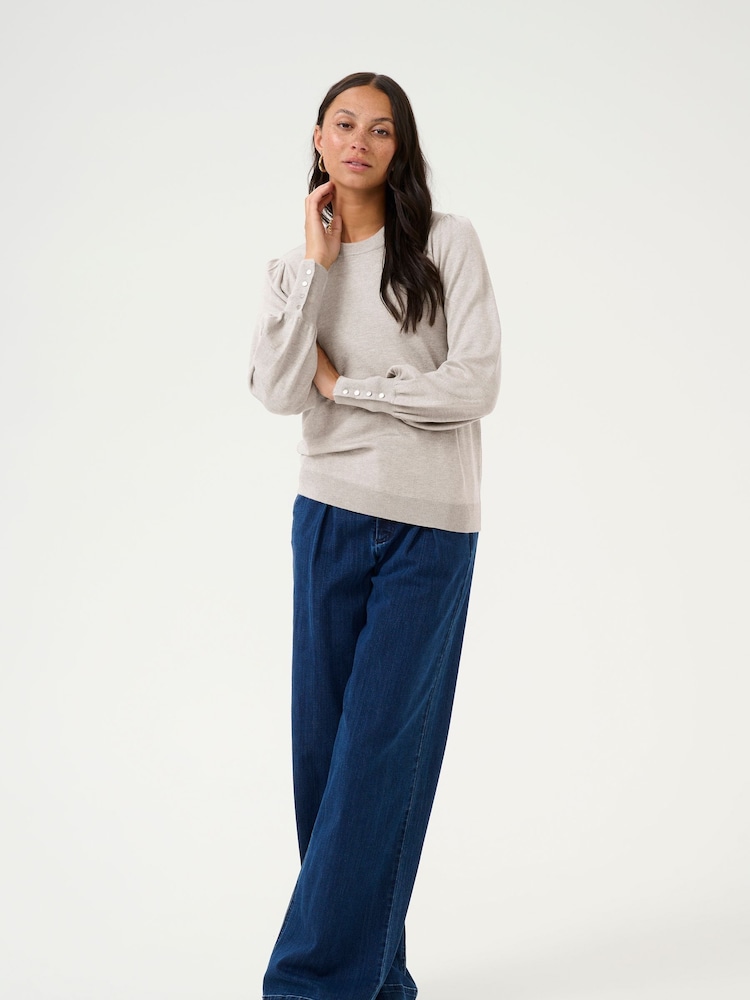 Kaffe Lizza Crew Neck Button Cuff Pullover Blouses - Image 3 of 6