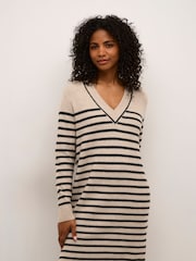 Kaffe KAjuno V-Neck Knee Length Knit Natural Dress - Image 1 of 6