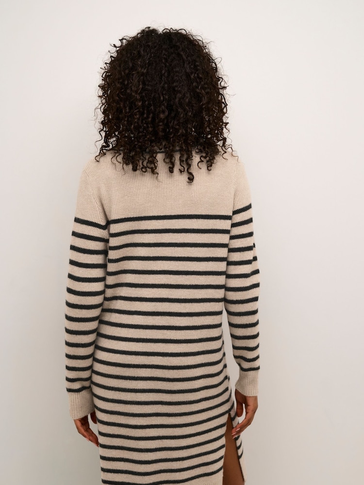 Kaffe KAjuno V-Neck Knee Length Knit Natural Dress - Image 2 of 6