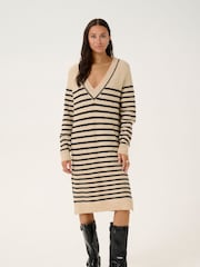 Kaffe KAjuno V-Neck Knee Length Knit Natural Dress - Image 3 of 6