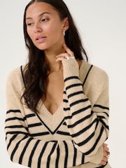 Kaffe KAjuno V-Neck Knee Length Knit Natural Dress - Image 4 of 6