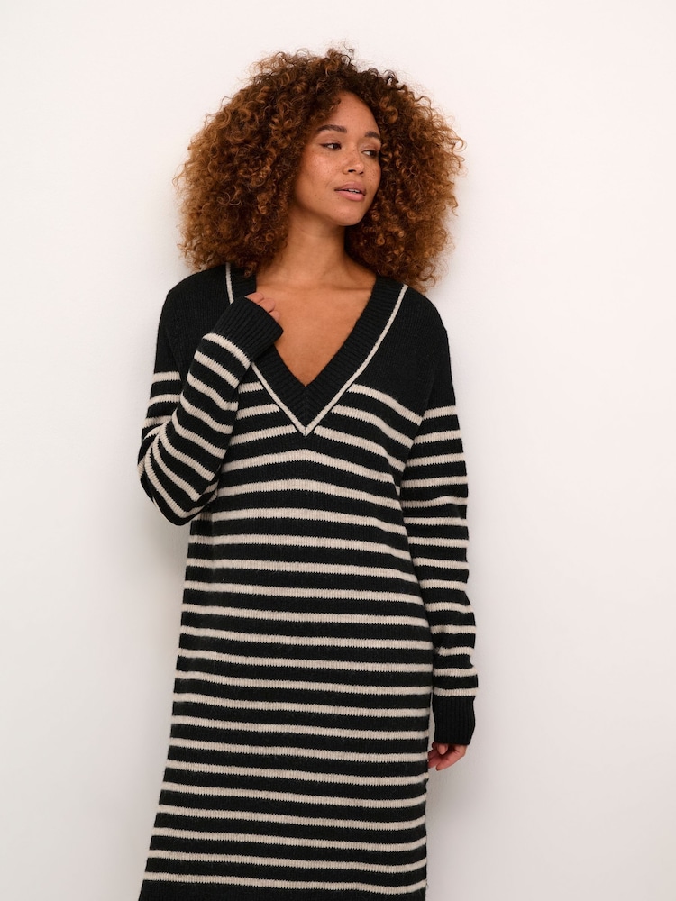 Kaffe KAjuno V-Neck Knee Length Knit Natural Dress - Image 1 of 6
