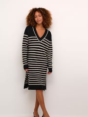 Kaffe KAjuno V-Neck Knee Length Knit Natural Dress - Image 3 of 6