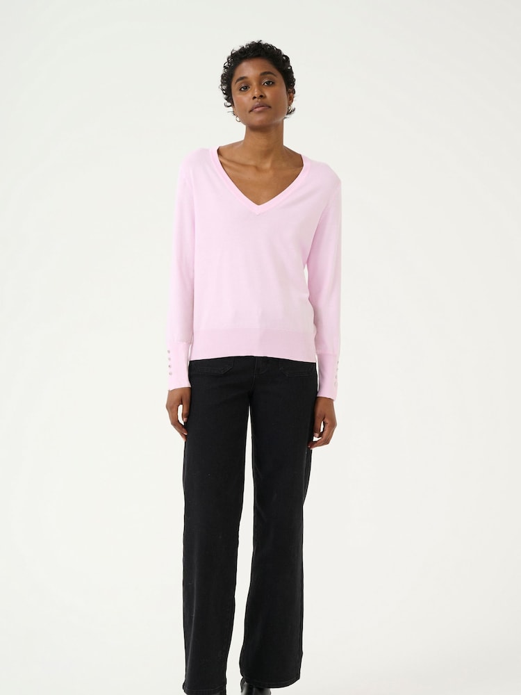 Kaffe Lizza V-Neck Buttoned Cuffs Jumper - Image 3 of 6