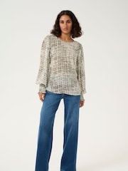 Kaffe Grey KAtrinike Round Neck Long Sleeve Blouse - Image 3 of 6