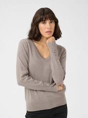 Kaffe Lizza V-Neck Buttoned Cuffs Jumper - Image 1 of 5