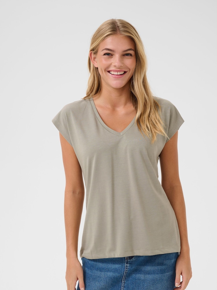 Kaffe Grey KAlise V-Neck Short Sleeve T-Shirt - Image 1 of 5