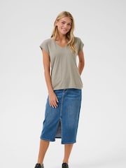 Kaffe Grey KAlise V-Neck Short Sleeve T-Shirt - Image 2 of 5