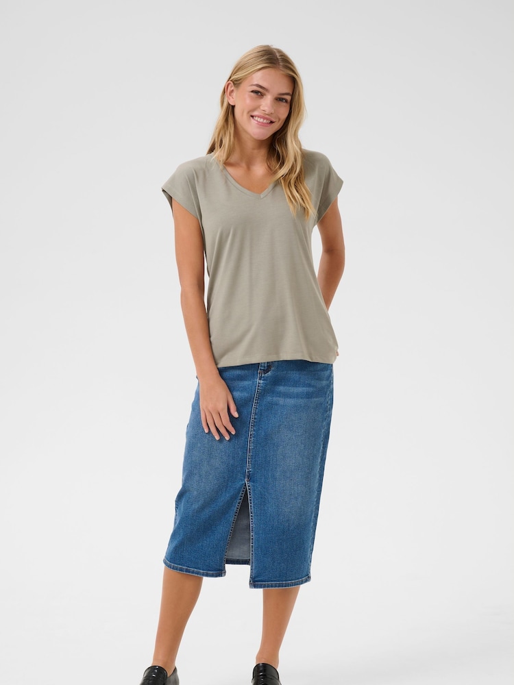 Kaffe Grey KAlise V-Neck Short Sleeve T-Shirt - Image 2 of 5