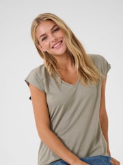 Kaffe Grey KAlise V-Neck Short Sleeve T-Shirt - Image 3 of 5
