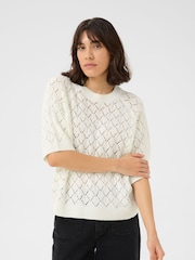 Kaffe KAnika Loose Fit Half Sleeve Pullover White Jumper - Image 1 of 5