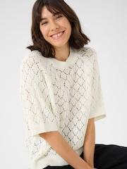 Kaffe KAnika Loose Fit Half Sleeve Pullover White Jumper - Image 2 of 5