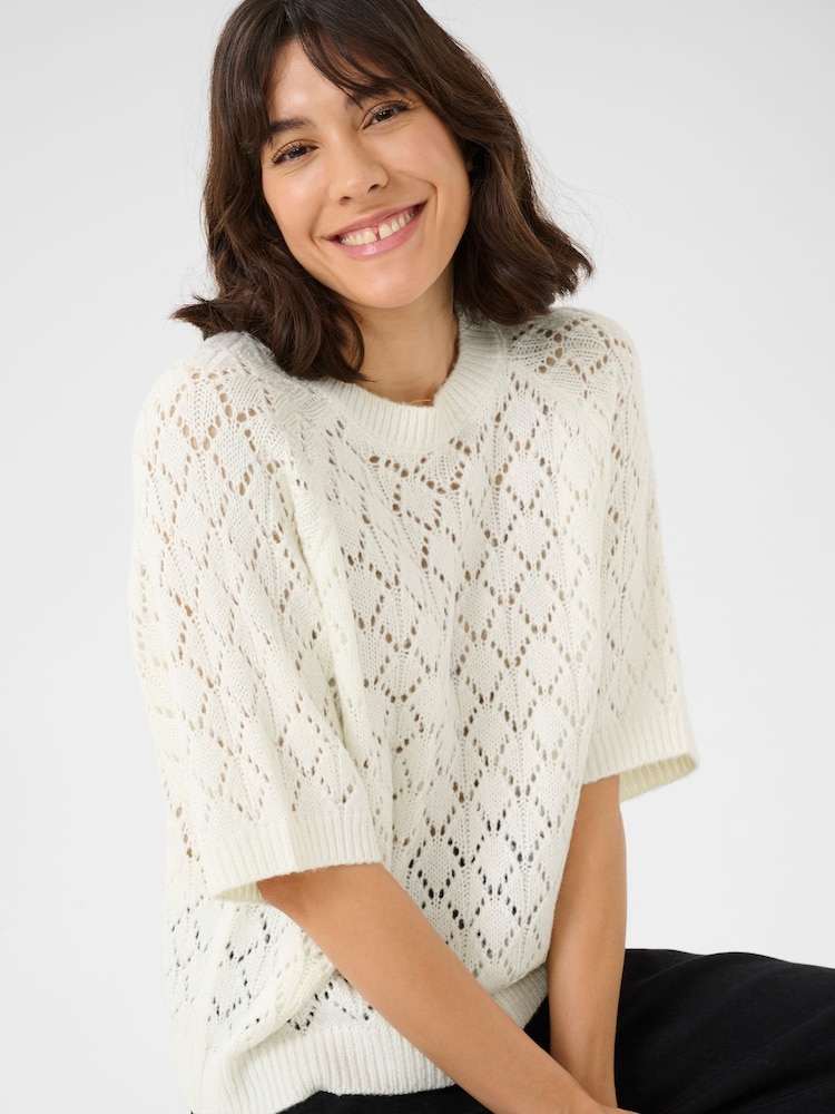 Kaffe KAnika Loose Fit Half Sleeve Pullover White Jumper - Image 2 of 5