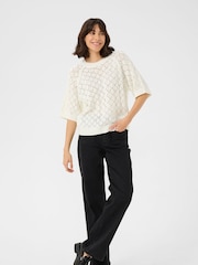 Kaffe KAnika Loose Fit Half Sleeve Pullover White Jumper - Image 3 of 5