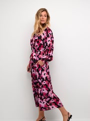 Kaffe Pink Pollie Long Sleeve Maxi Shirt Dress - Image 1 of 6