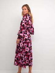 Kaffe Pink Pollie Long Sleeve Maxi Shirt Dress - Image 2 of 6