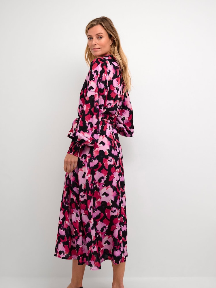 Kaffe Pink Pollie Long Sleeve Maxi Shirt Dress - Image 2 of 6