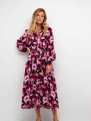 Kaffe Pink Pollie Long Sleeve Maxi Shirt Dress - Image 3 of 6