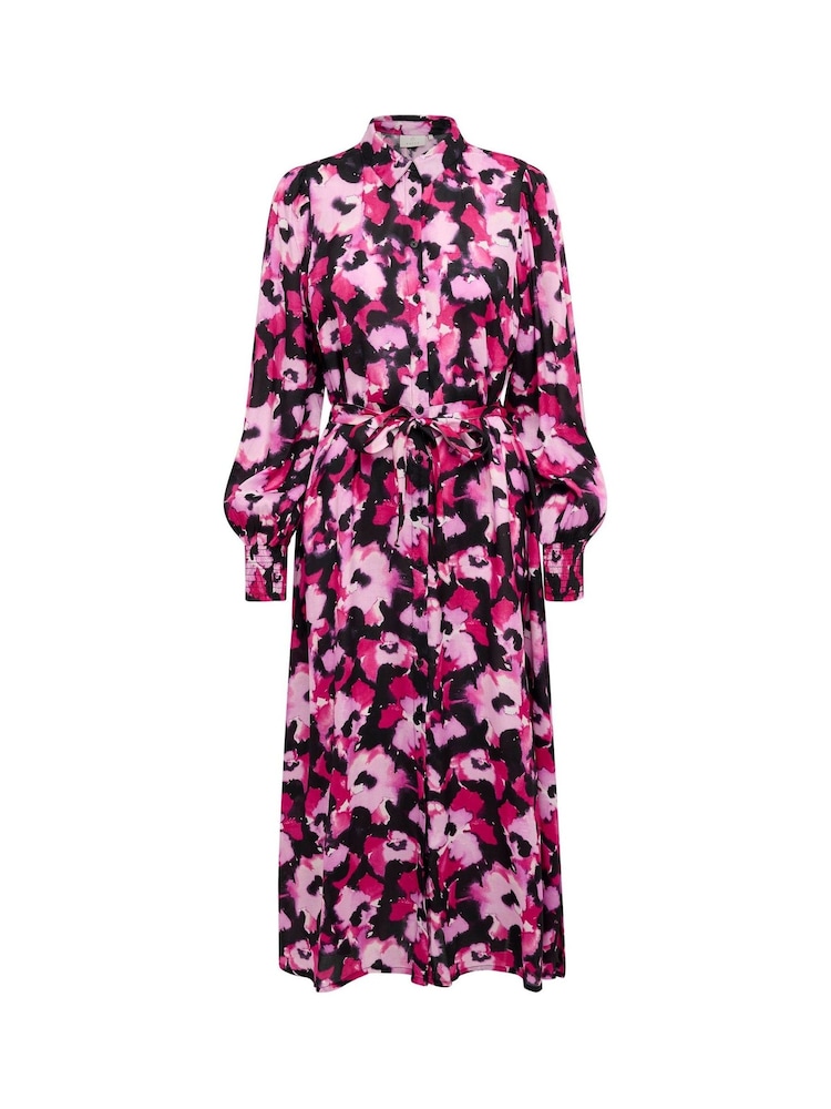 Kaffe Pink Pollie Long Sleeve Maxi Shirt Dress - Image 5 of 6