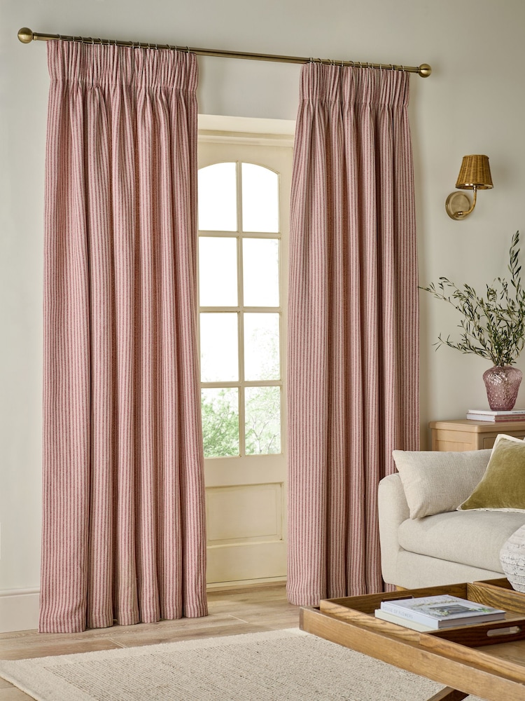 Pink Brushed Stripe Pencil Pleat Curtains - Image 1 of 4