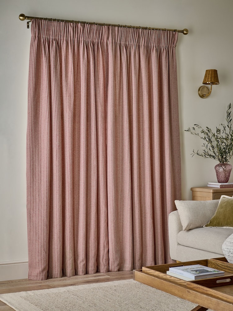 Pink Brushed Stripe Pencil Pleat Curtains - Image 2 of 4