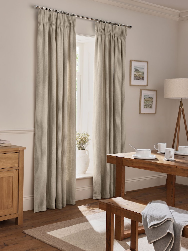 Natural Brushed Stripe Pencil Pleat Curtains - Image 1 of 5