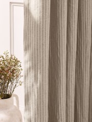 Natural Brushed Stripe Pencil Pleat Curtains - Image 3 of 5