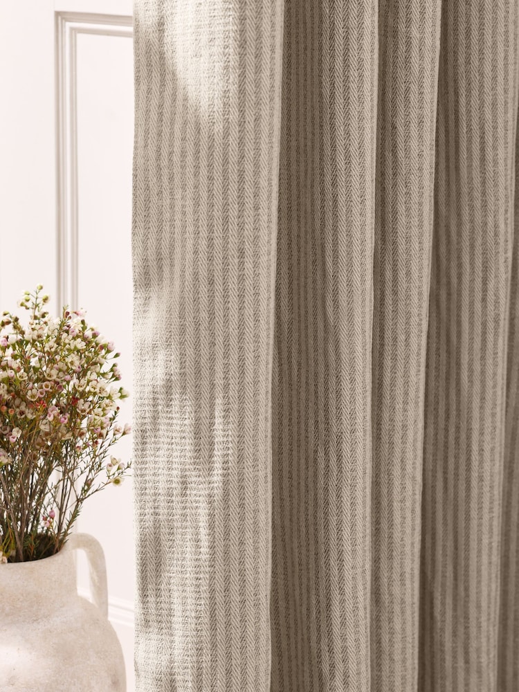 Buy Natural Brushed Stripe Pencil Pleat Lined Curtains from the