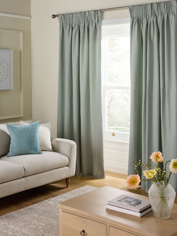 Duck Egg Blue Spot Jacquard Pencil Pleat Lined Curtains - Image 1 of 5