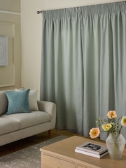Duck Egg Blue Spot Jacquard Pencil Pleat Lined Curtains - Image 2 of 5