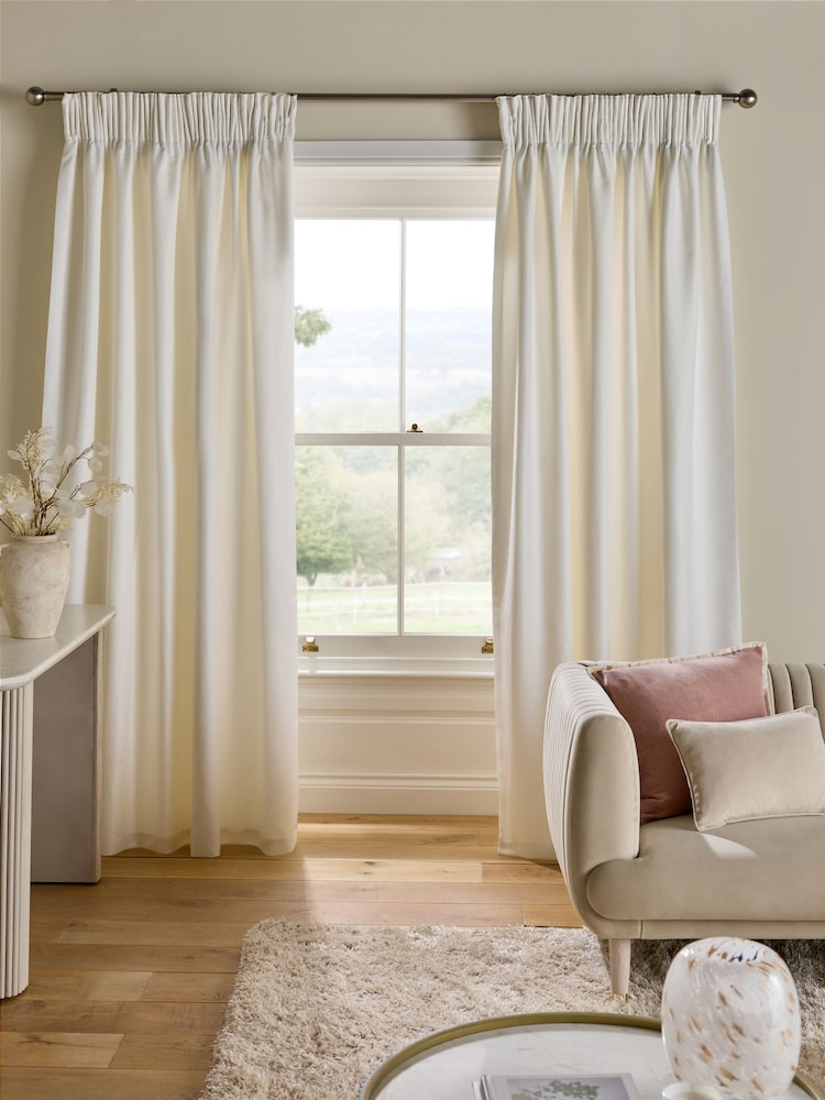 White Spot Jacquard Pencil Pleat Lined Curtains - Image 1 of 5