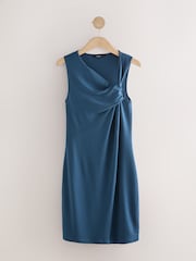 Navy Blue Twist Neck Slinky Mini Dress - Image 4 of 6