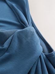 Navy Blue Twist Neck Slinky Mini Dress - Image 6 of 6