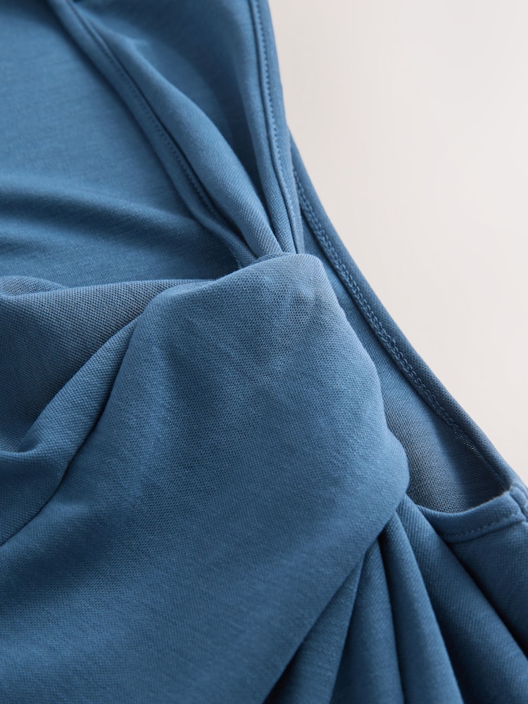 Navy Blue Twist Neck Slinky Mini Dress - Image 6 of 6